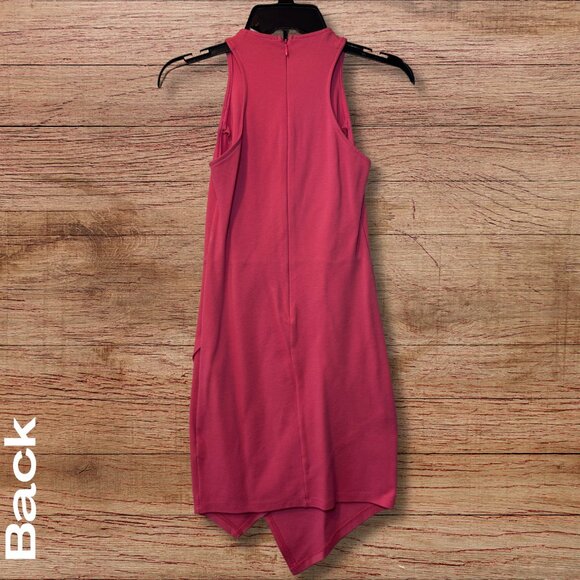 LuLu's XSmall Hot Pink Bodycon Dress with Asymmetric Hemline - Picture 4 of 5